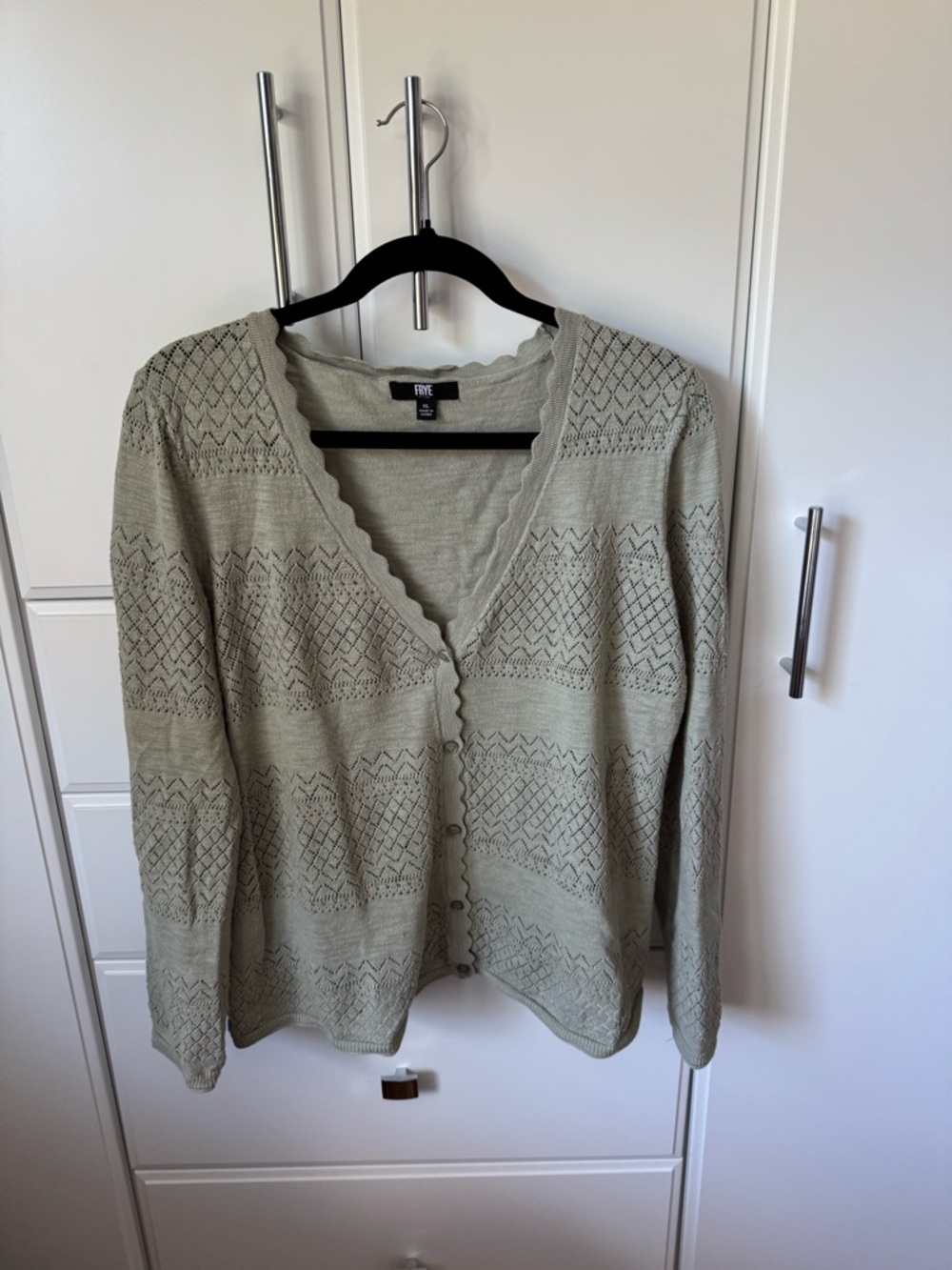 Frye Olive Scalloped V-Neck Button Cardigan